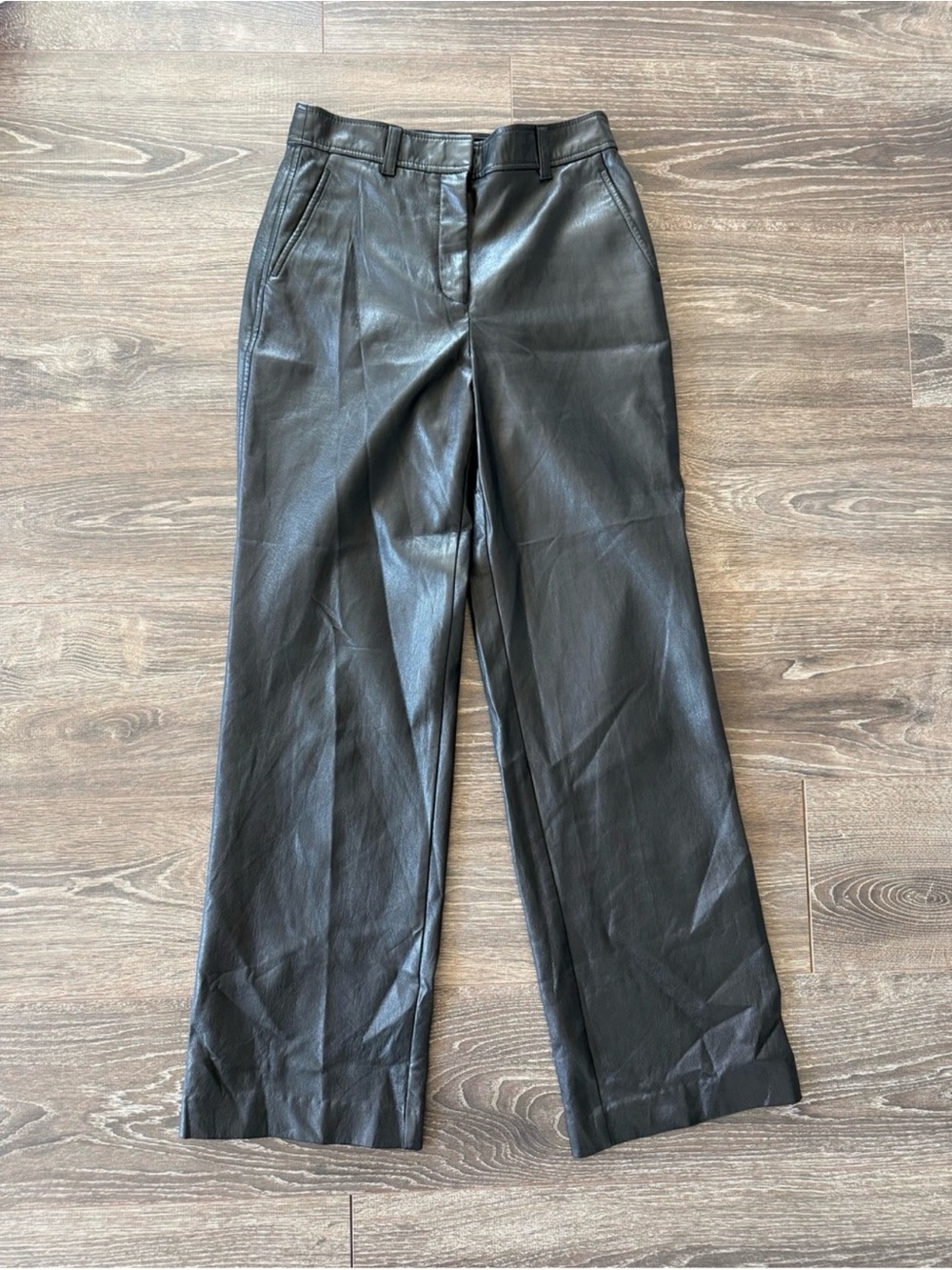 Aritzia Babaton Black Faux Leather Straight Trousers
